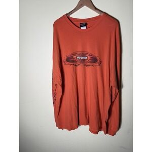 Vintage Harley-Davidson Shirt Mens 3XL Orange Woodstock IL Flames Long Sleeve